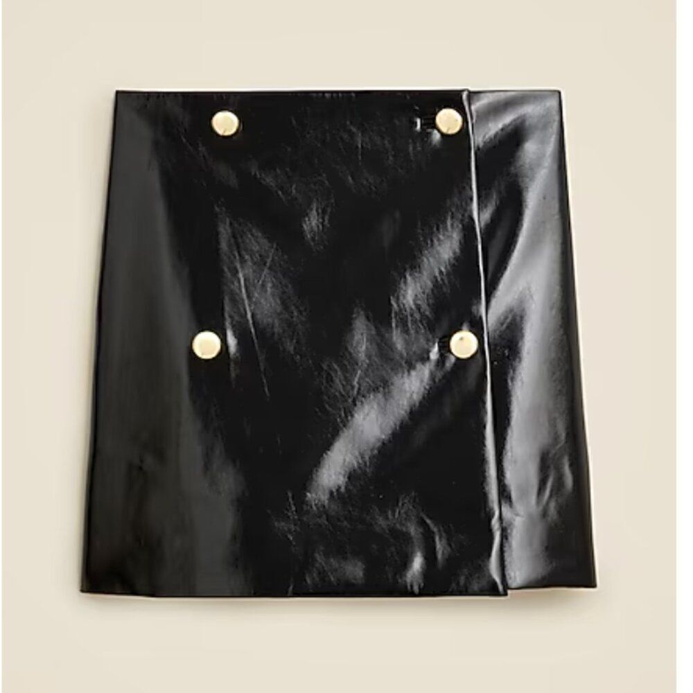 J. Crew Collection cd499 Black mini wrap skirt in faux patent leather NWT size 2